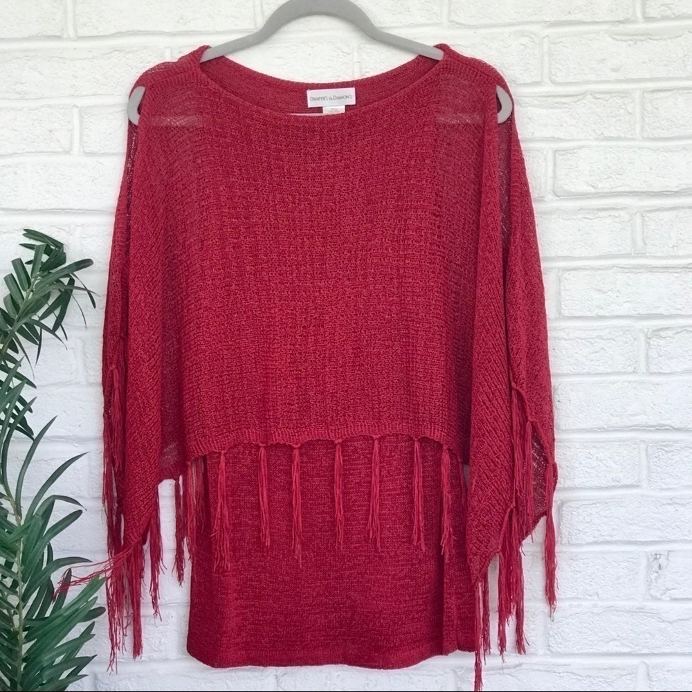 Draper's & Damon's Red Fringed Cold Shoulder Tunic